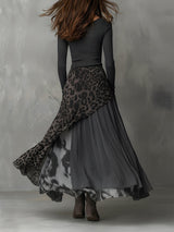 Women's Maxi Dress Leopard Long Sleeve Layered Panels – Evening Event
