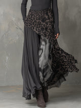 Women's Maxi Dress Leopard Long Sleeve Layered Panels – Evening Event