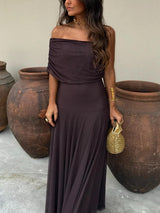 Women's Maxi Dress Off Shoulder Sheer Overlay – Wedding Guest
