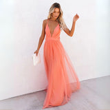 Women's Maxi Dress Orange Sleeveless V-Neck Open Back – Wedding Guest