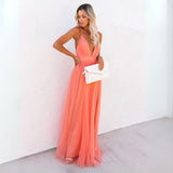 Women's Maxi Dress Orange Sleeveless V-Neck Open Back – Wedding Guest