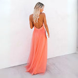 Women's Maxi Dress Orange Sleeveless V-Neck Open Back – Wedding Guest