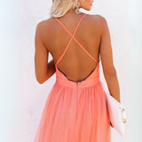 Women's Maxi Dress Orange Sleeveless V-Neck Open Back – Wedding Guest