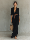Women's Maxi Dress Point Collar Long Sleeve Gathered Front – Brunch Event