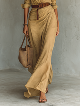 Women's Maxi Dress Point Collar Long Sleeve Gathered Front – Brunch Event