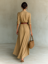 Women's Maxi Dress Point Collar Long Sleeve Gathered Front – Brunch Event