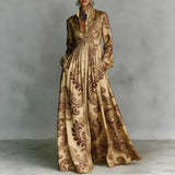 Women's Maxi Dress Printed Stand Collar Button Front – Art Gallery