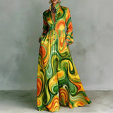 Women's Maxi Dress Printed Stand Collar Button Front – Art Gallery