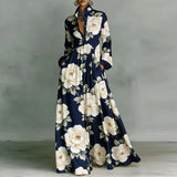 Women's Maxi Dress Printed Stand Collar Button Front – Art Gallery