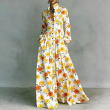 Women's Maxi Dress Printed Stand Collar Button Front – Art Gallery