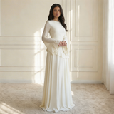 Women’s Maxi Dress Round Neck Bell Sleeves Ruffle Waist – Banquet Evenings
