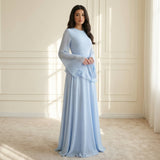 Women’s Maxi Dress Round Neck Bell Sleeves Ruffle Waist – Banquet Evenings