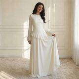 Women’s Maxi Dress Round Neck Bell Sleeves Ruffle Waist – Banquet Evenings