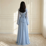 Women’s Maxi Dress Round Neck Bell Sleeves Ruffle Waist – Banquet Evenings