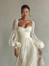 Women's Maxi Dress Ruched Sweetheart Long Sleeve – Garden Party Reception