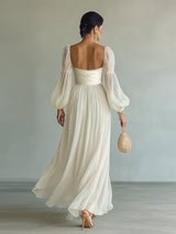 Women's Maxi Dress Ruched Sweetheart Long Sleeve – Garden Party Reception