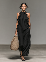 Women’s Maxi Dress Ruffled Halter Sleeveless – Resort Dinners
