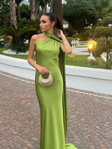 Women's Maxi Dress Scarf Neck Sleeveless – Wedding Guest
