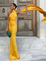 Women's Maxi Dress Scarf Neck Sleeveless – Wedding Guest