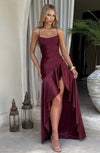 Women's Maxi Dress Spaghetti Strap High Slit – Wedding Guest Party