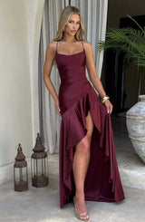 Women's Maxi Dress Spaghetti Strap High Slit – Wedding Guest Party