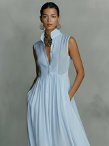 Women's Maxi Dress Stand Collar Button Front Pleated Skirt – Art Walk