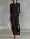 Women's Maxi Dress Stand Collar Button Front Side Stripe – Weekend Getaway