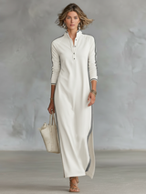Women's Maxi Dress Stand Collar Button Front Side Stripe – Weekend Getaway