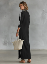 Women's Maxi Dress Stand Collar Button Front Side Stripe – Weekend Getaway