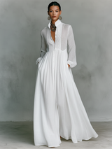Women's Maxi Dress Stand Collar Long Sleeve Button Front – Resort Dinner