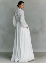 Women's Maxi Dress Stand Collar Long Sleeve Button Front – Resort Dinner