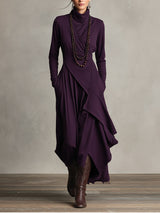 Women's Maxi Dress Turtleneck Long Sleeve Wrap Front Asymmetric Hem – Dinner Party