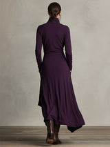 Women's Maxi Dress Turtleneck Long Sleeve Wrap Front Asymmetric Hem – Dinner Party