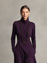 Women's Maxi Dress Turtleneck Long Sleeve Wrap Front Asymmetric Hem – Dinner Party