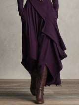 Women's Maxi Dress Turtleneck Long Sleeve Wrap Front Asymmetric Hem – Dinner Party