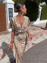 Women's Maxi Dress Twist Front V Neck – Wedding Guest Dress Summer