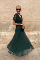 Women's Maxi Dress V-Neck Ruched Off Shoulder – Wedding Guest