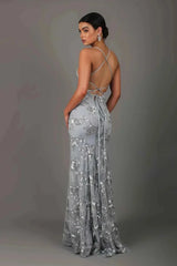 Women’s Maxi Dress V Neck Sequin Crisscross Back – Black Tie Affairs