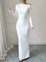 Women's Maxi Evening Cocktail Dress One Shoulder Long Sleeve – Formal Dinner