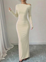 Women's Maxi Evening Cocktail Dress One Shoulder Long Sleeve – Formal Dinner