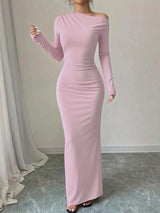 Women's Maxi Evening Cocktail Dress One Shoulder Long Sleeve – Formal Dinner