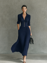 Women’s Maxi Knit Dress Collared V-Neck Ribbed Button Detail – Dinner Gatherings