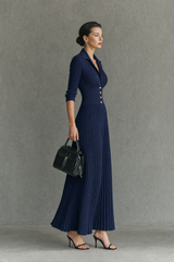 Women’s Maxi Knit Dress Collared V-Neck Ribbed Button Detail – Dinner Gatherings
