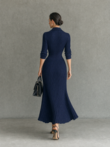 Women’s Maxi Knit Dress Collared V-Neck Ribbed Button Detail – Dinner Gatherings