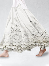 Women's Maxi Skirt Floral Eyelet Scalloped Hem – Resort Getaway Summer