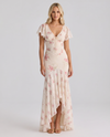 Women's Maxi Summer Dress Floral Mermaid V Neck Flutter Sleeve – Wedding Guest