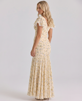 Women's Maxi Summer Dress Floral Mermaid V Neck Flutter Sleeve – Wedding Guest