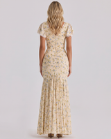 Women's Maxi Summer Dress Floral Mermaid V Neck Flutter Sleeve – Wedding Guest