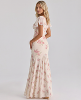 Women's Maxi Summer Dress Floral Mermaid V Neck Flutter Sleeve – Wedding Guest
