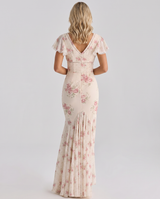 Women's Maxi Summer Dress Floral Mermaid V Neck Flutter Sleeve – Wedding Guest